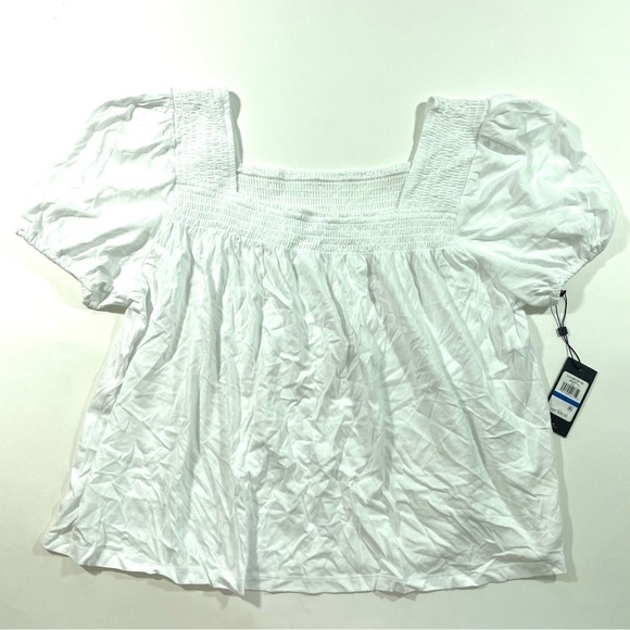 New Tommy Hilfiger Square Neck Smocked Shirt White Size XL - Picture 2 of 7